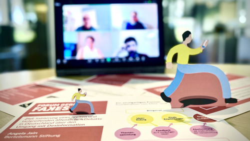 Collage mit dem Männchen des "Forum gegen Fakes"